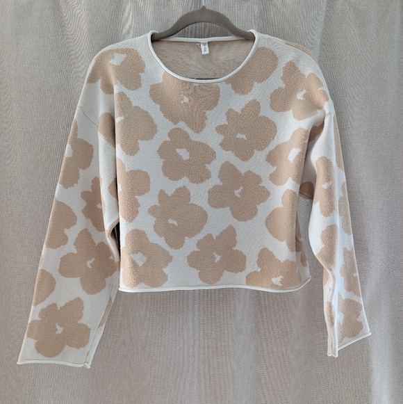 Wishlist Sweaters - Romantic Floral Cottagecore Sweater Cream Tan Botanical Soft Girl Boho Small